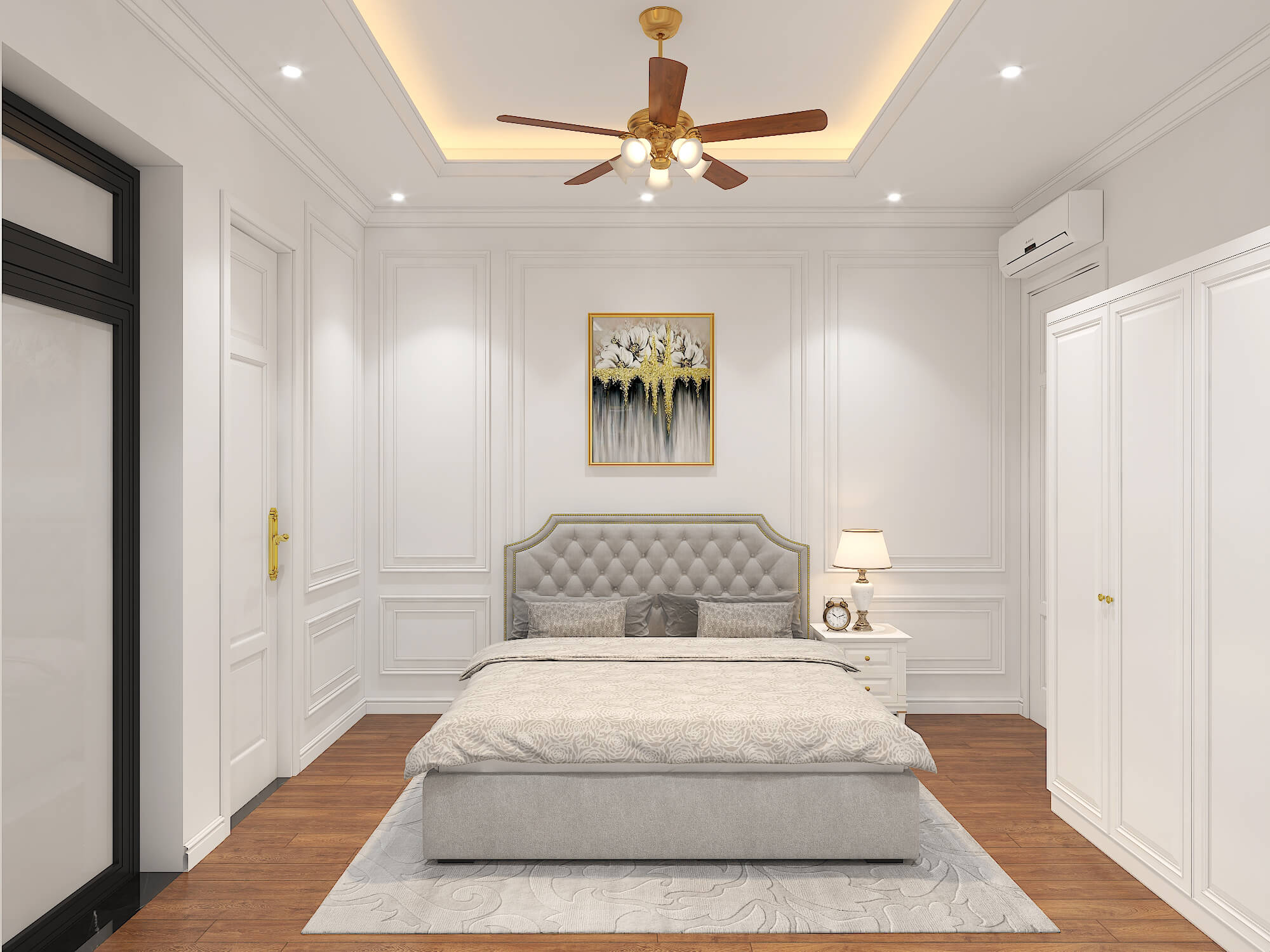 Phòng ngủ master với nội thất full trắng tối giản nhưng đẳng cấp