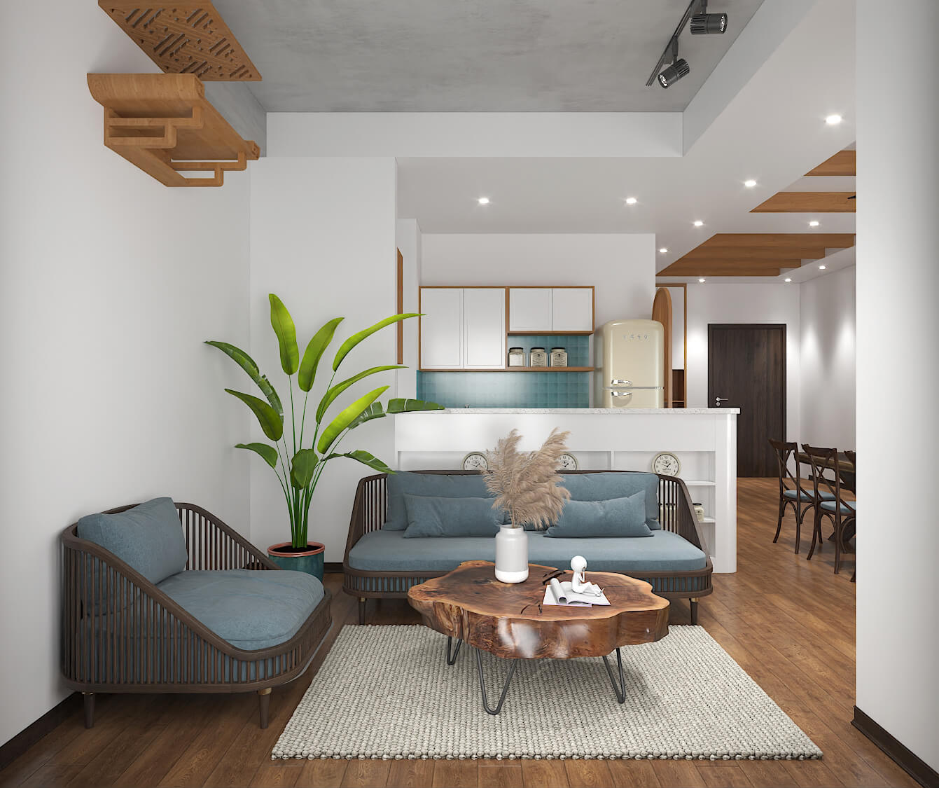 Thiết kế nội thất chung cư 2 phòng ngủ với phong cách Indochine