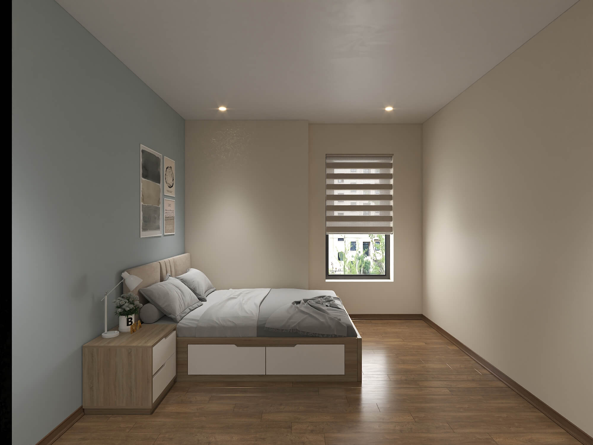 Phòng ngủ thứ hai với phong cách nội thất hiện đại tối giản