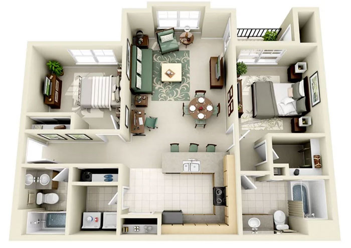 Một số lưu ý khi thiết kế căn hộ chung cư 2 phòng ngủ