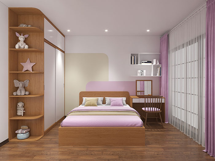 Phòng ngủ cho bé gái màu hồng nữ tính