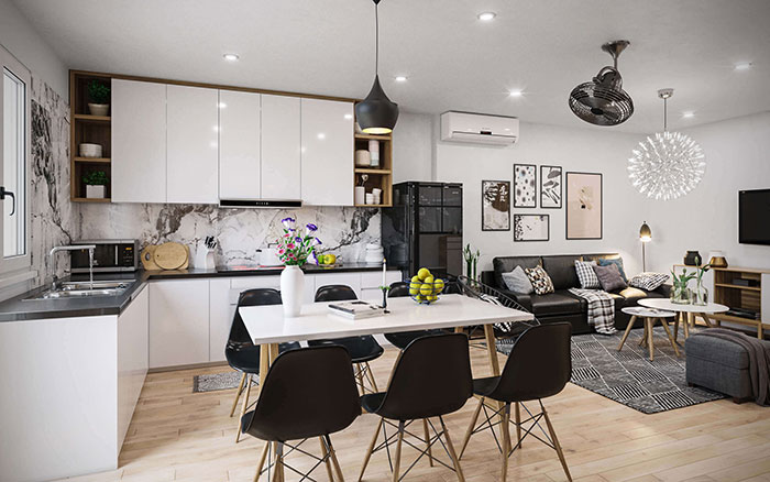 Thiết kế phòng khách liền bếp - sự lựa chọn tối ưu cho căn hộ chung cư 50m2