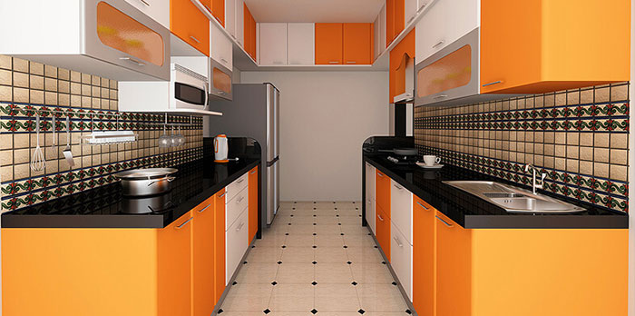 Phòng bếp chung cư với tủ bếp song song