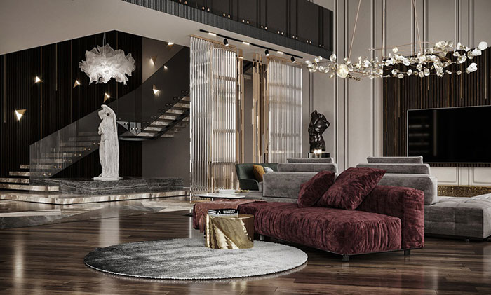 phòng khách biệt thự với phong cách Luxury