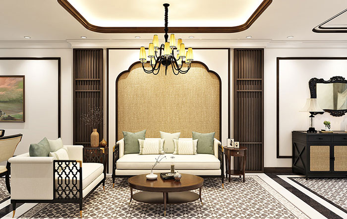 Mẫu thiết kế phòng khách chung cư phong cách Indochine