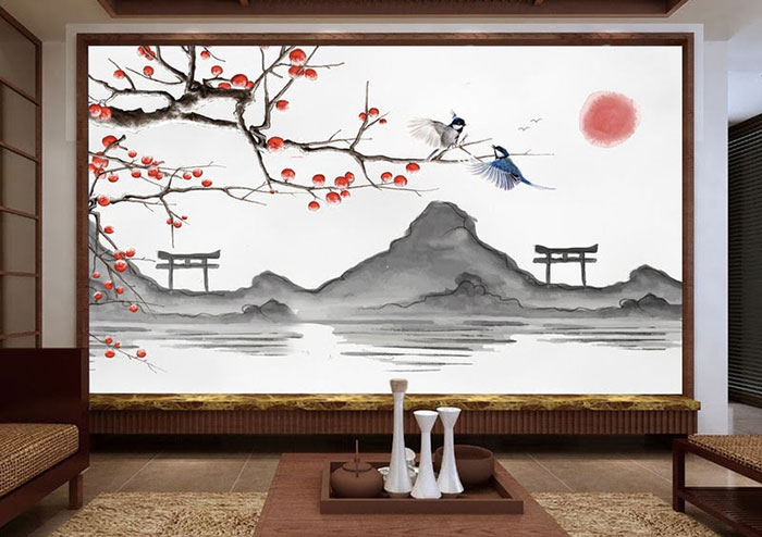 Sử dụng tranh trang trí cho phòng khách kiểu Nhật