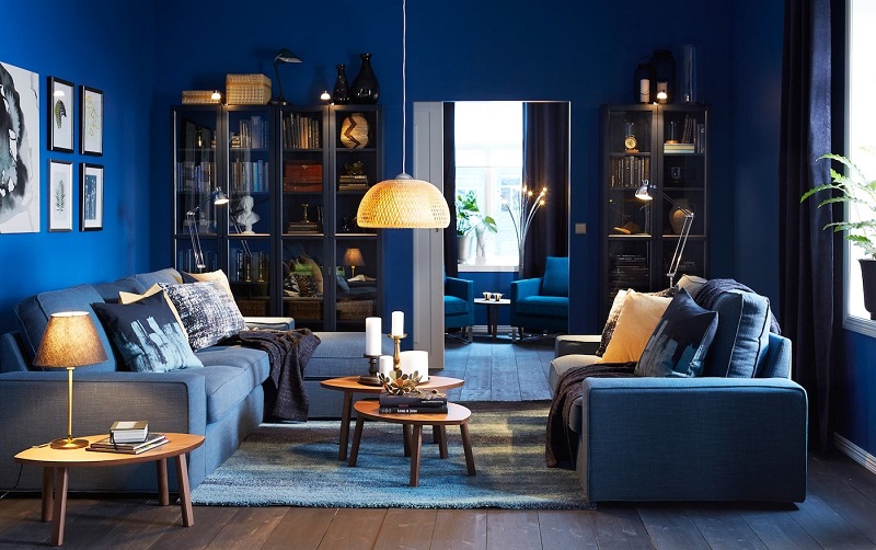 Tông màu nội thất phòng khách xanh tinh tế hợp với gia chủ mệnh Thủy