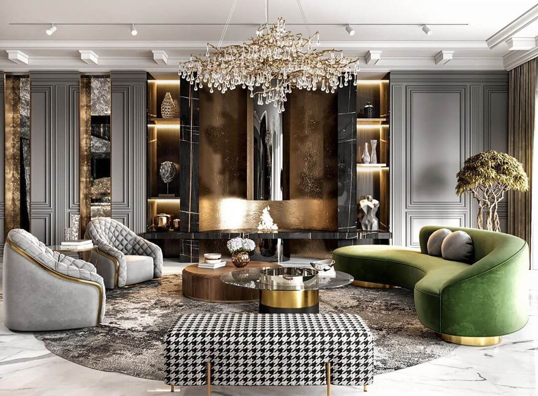 Thiết kế nội thất phòng khách theo phong cách Luxury