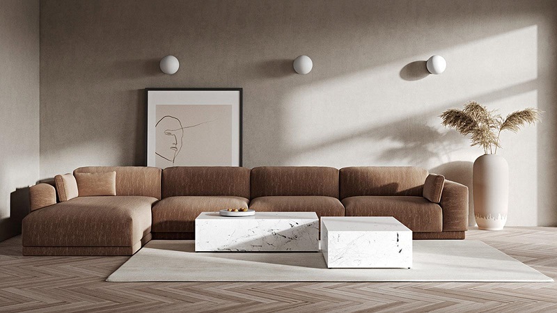 Sự tối giản kiến tạo nên nét tinh tế và hiện đại cho không gian phòng khách
