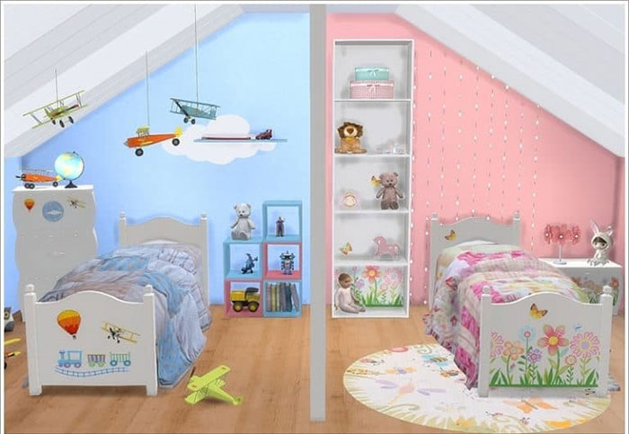 Thiết kế phòng ngủ cho 2 giường cho bé trai và bé gái