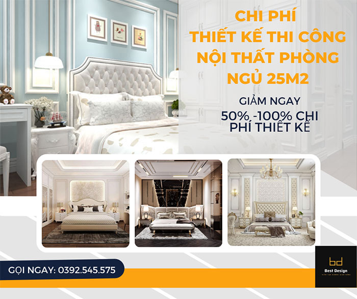 Chi phí thiết kế thi công nội thất phòng ngủ 25m2