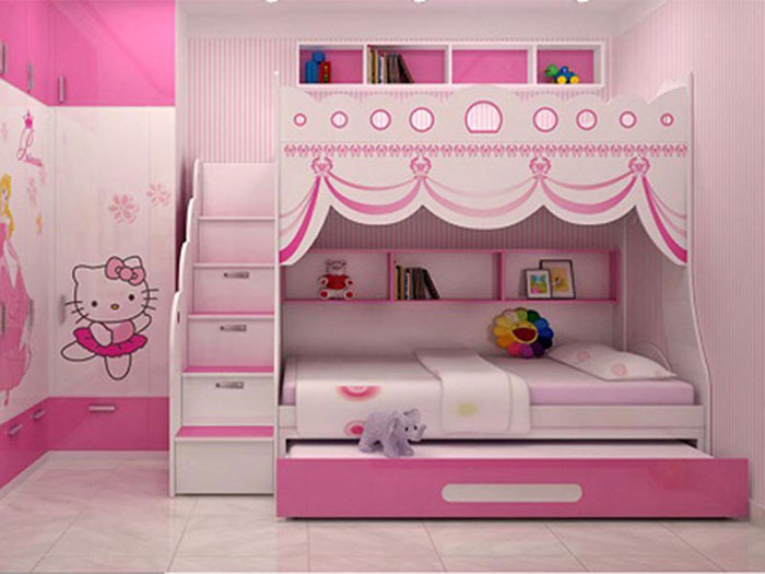 Thiết kế phòng ngủ với giường tầng cho 2 bé gái