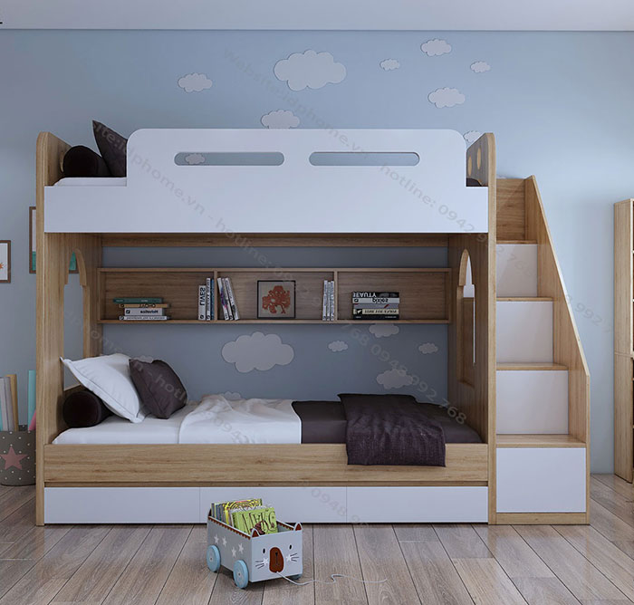 Thiết kế phòng ngủ chung cho bố mẹ và con với kiểu giường tầng