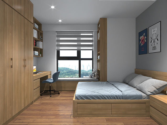 Phòng ngủ đơn cho nam bằng gỗ công nghiệp