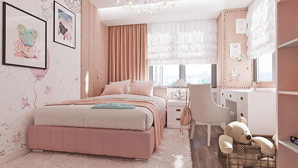 Phòng ngủ đẹp cho nữ màu hồng nữ tính