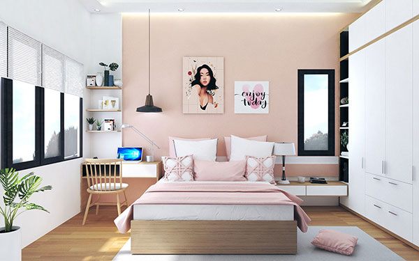Phòng ngủ đẹp cho nữ màu hồng nữ tính