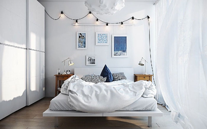 Phòng ngủ đẹp cho nữ màu trắng tinh tế