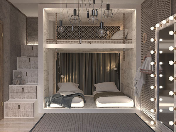 Mẫu thiết kế phòng ngủ giường tầng cho người lớn