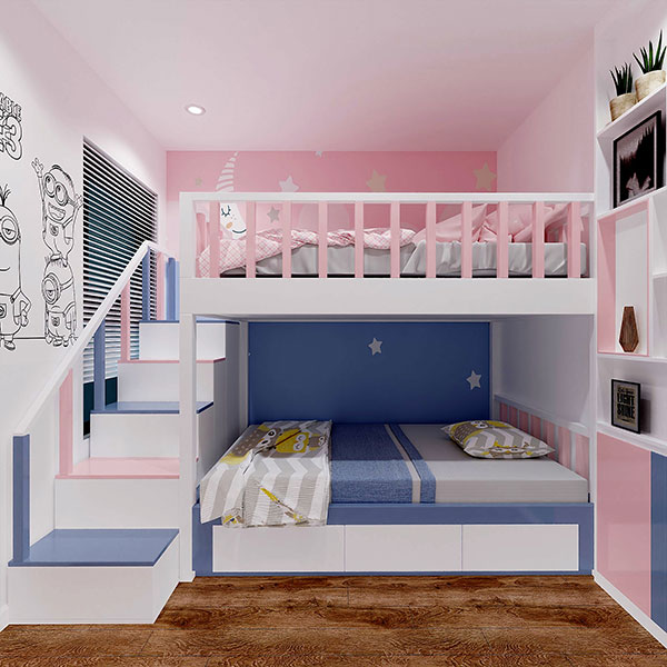 Mẫu thiết kế phòng ngủ giường tầng cho bé gái
