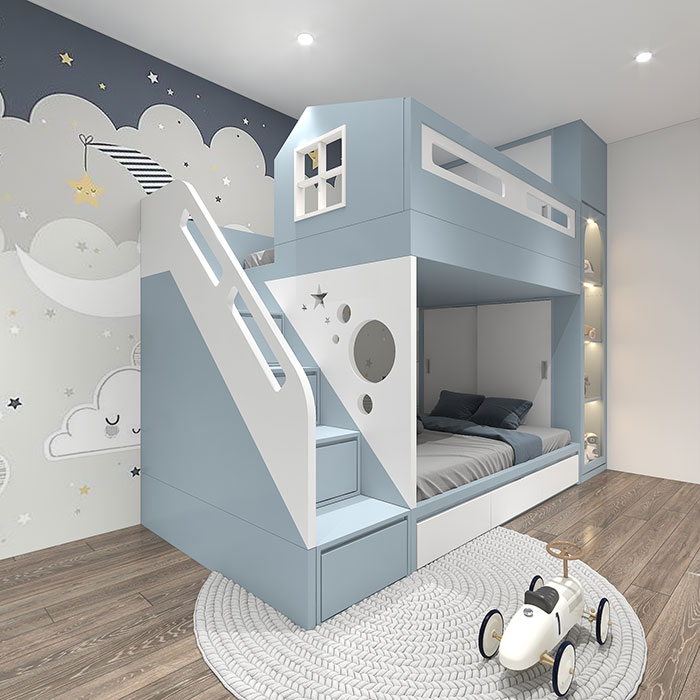 Mẫu phòng ngủ gỗ công nghiệp cho trẻ em trong căn hộ chung cư