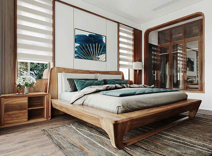 Mẫu thiết kế nội thất phòng ngủ bằng gỗ tự nhiên đẹp, sang trọng