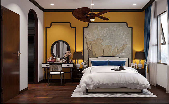 Màu sắc trong phòng ngủ phong cách Indochine