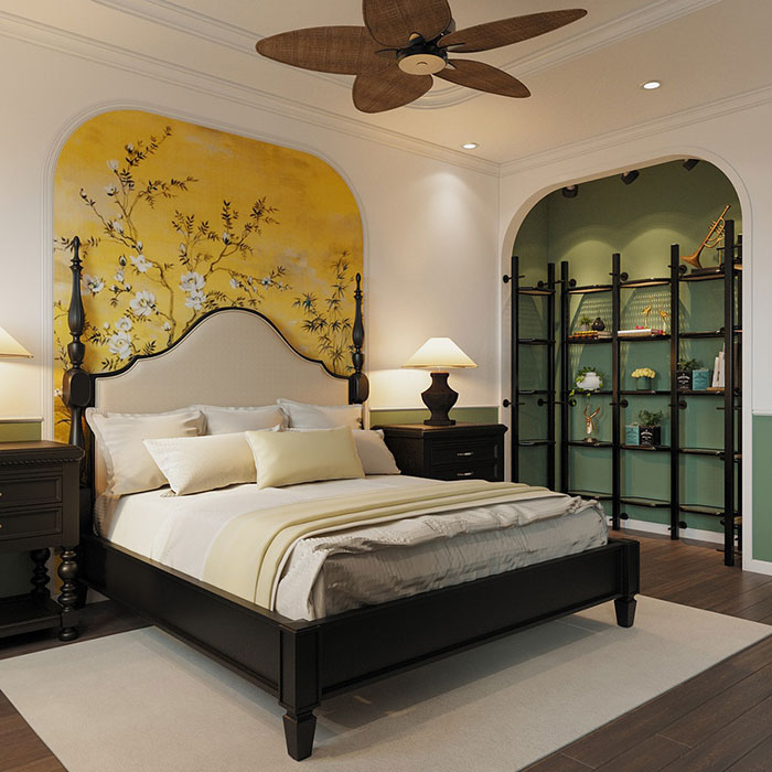 Phòng ngủ phong cách Indochine đẹp, sang trọng