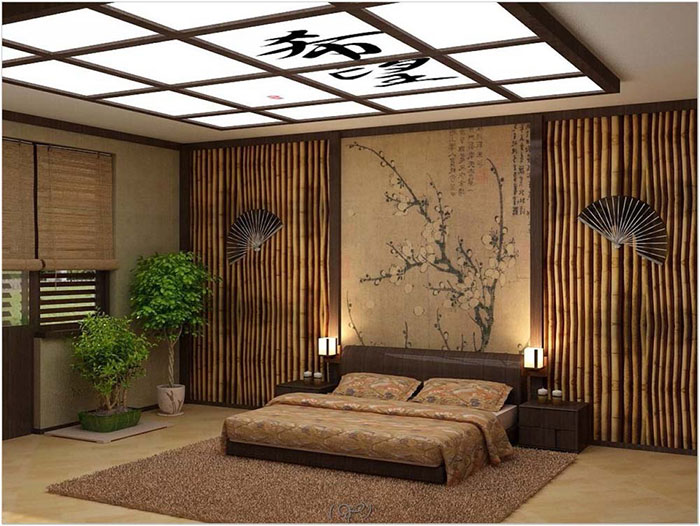 Mẫu 8: Phòng ngủ kiểu Nhật truyền thống với gam màu trầm sang trọng