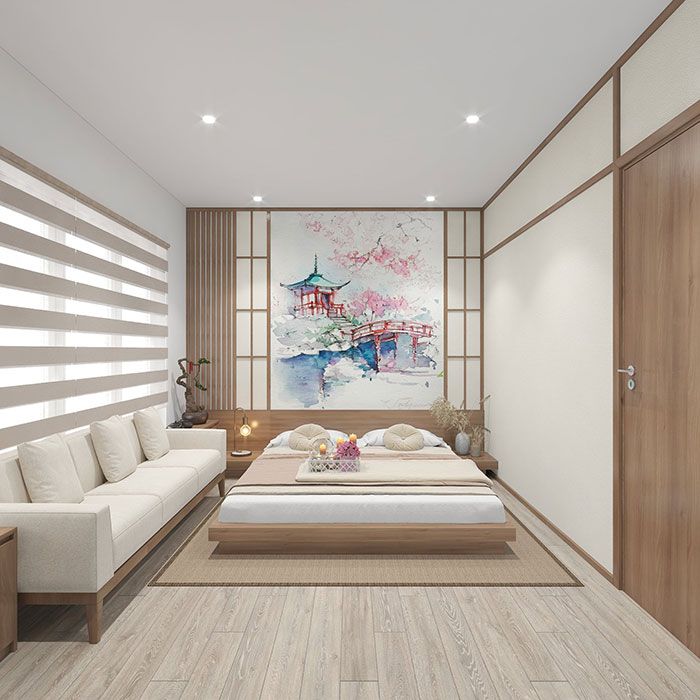 Thiết kế phòng ngủ đẹp cho nữ tối giản kiểu Nhật