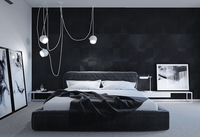 Mẫu thiết kế phòng ngủ màu đen cho nam