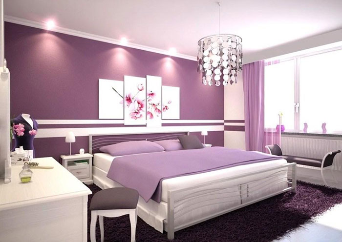 Lãng mạn với kiểu thiết kế phòng ngủ màu tím