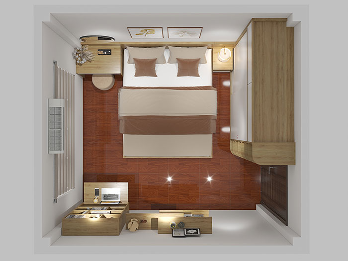 Thiết kế phòng ngủ màu trắng cho vợ chồng diện tích 16m2