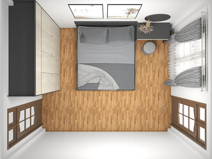 Mẫu thiết kế phòng ngủ màu trắng cho vợ chồng diện tích 12m2