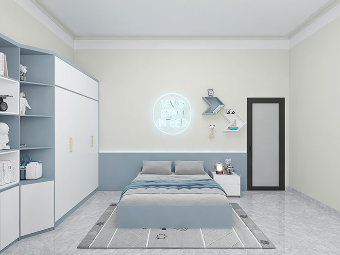 Mẫu 12: Phòng ngủ màu trắng xanh cho bé trai