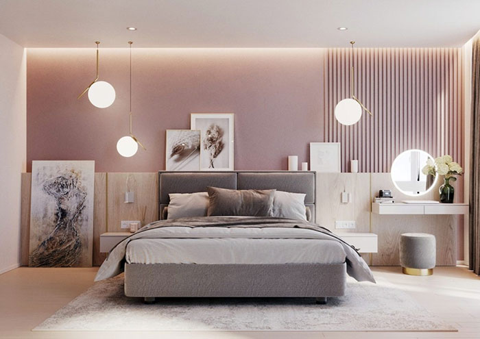 Phòng ngủ màu xám hồng - Mẫu 13