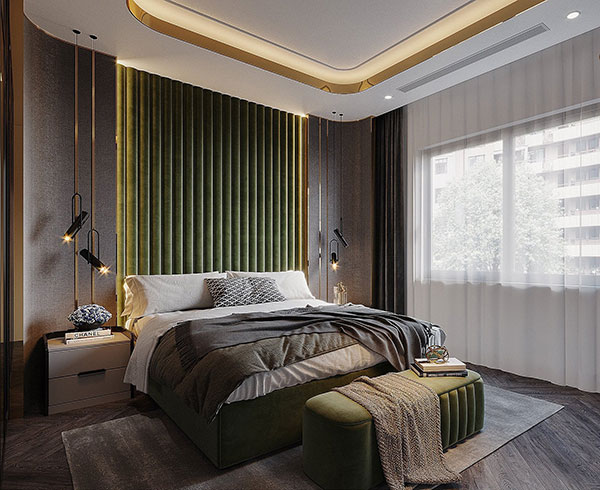 Phòng ngủ màu xanh rêu