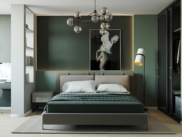 Phòng ngủ màu xanh rêu