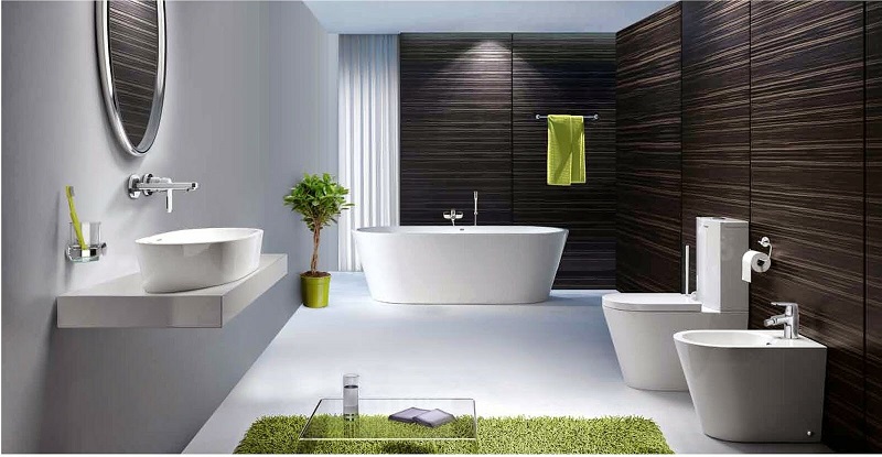 Tất cả vòi xả cùng một kiểu dáng và màu sắc tạo nên một tổng thể nhất định cho không gian nội thất phòng tắm