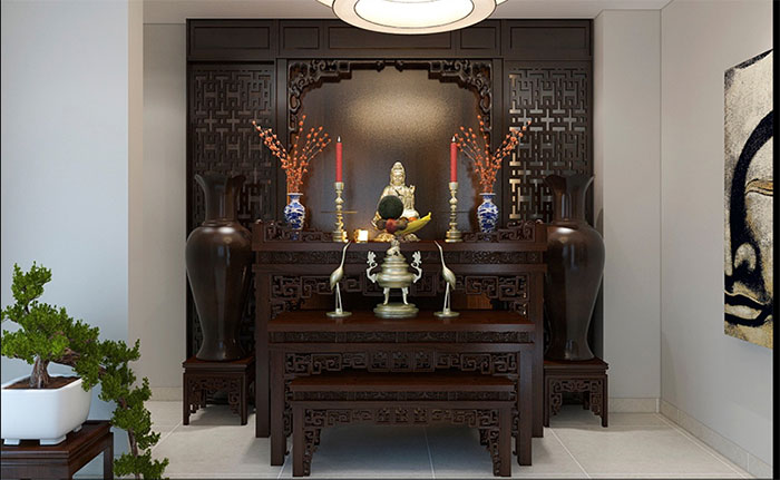 Mẫu phòng thờ Phật riêng biệt cho nhà ống