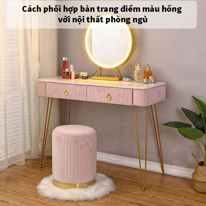 Cách phối hợp bàn trang điểm màu hồng với nội thất phòng ngủ
