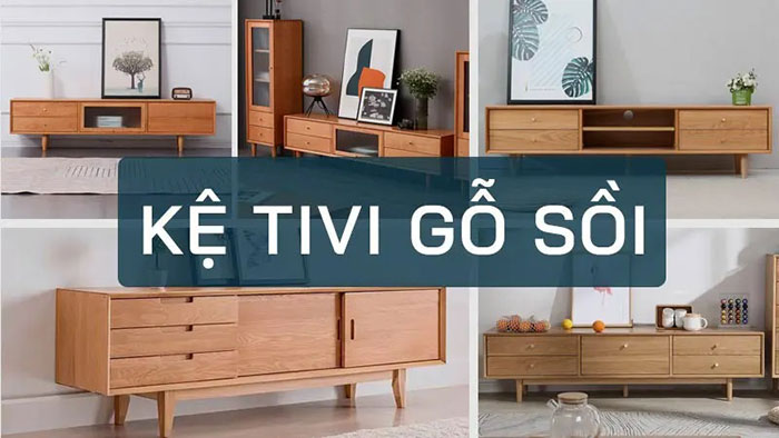 Kệ tivi làm bằng gỗ sồi tự nhiên