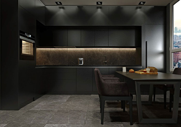 Tủ bếp acrylic màu đen cực ấn tượng