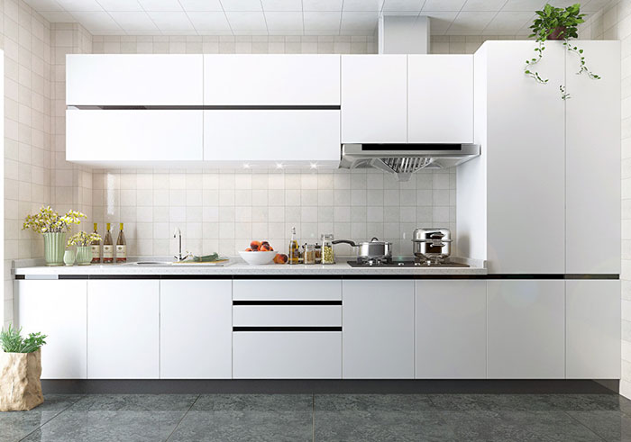 Tủ bếp phủ bóng Acrylic màu trắng đẹp, sạch sẽ
