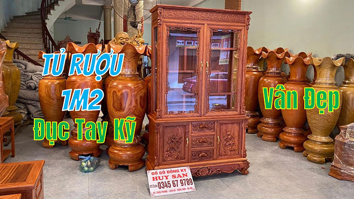 Mẫu tủ rượu gỗ hương 1m2 đục tay