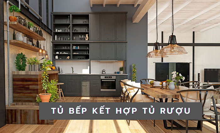 Mẫu tủ rượu kết hợp tủ bếp