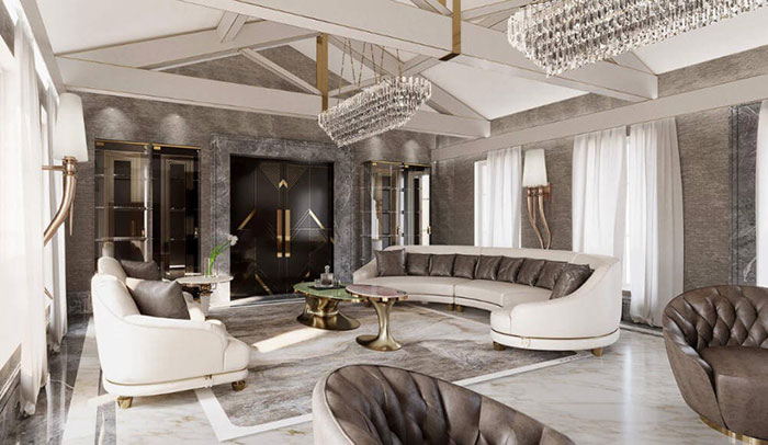 Mẫu thiết kế phòng khách phong cách nội thất Luxury