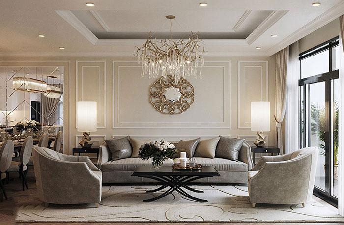 Mẫu thiết kế phòng khách phong cách nội thất Luxury