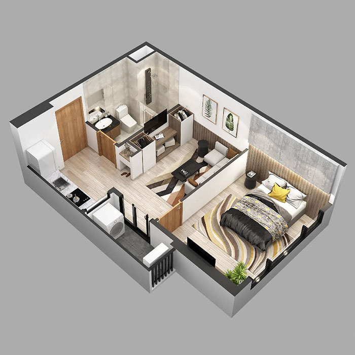 TOP 5 Mẫu thiết kế nội thất căn hộ 40m2 đẹp hiện đại tối ưu diện tích   An Lộc