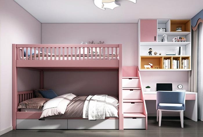 Thiết kế phòng ngủ cho 2 chị em gái với giường tầng