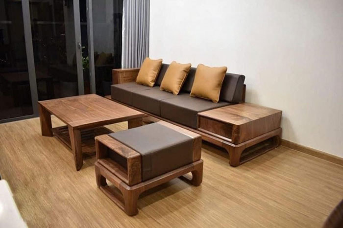 Sofa gỗ óc chó chữ L